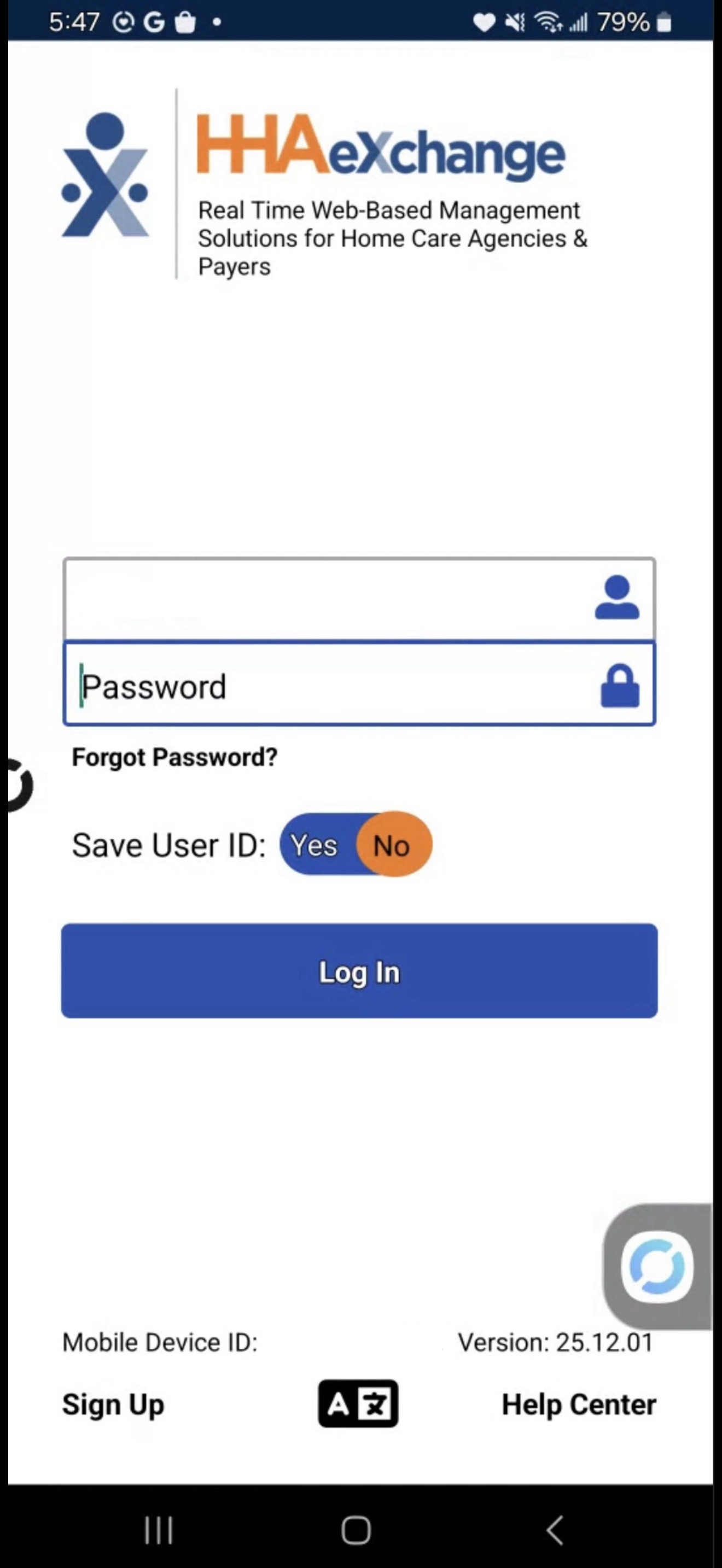SPEAR device showing HHAeXchange app
